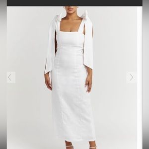 DISSH AISLE WHITE LINEN BOW MIDI DRESS - US 4 / WHITE